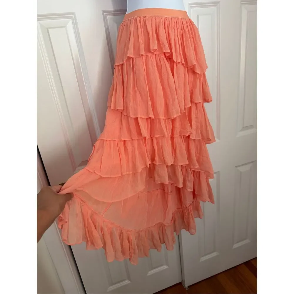 Anthropologie Tiered Ruffle High-Low Skirt
